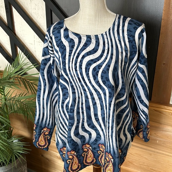 Priya beach cover up white and blue one size - Picture 1 of 7